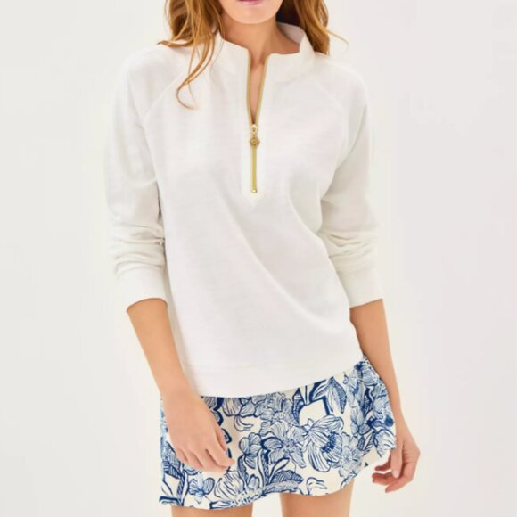 LILLY PULITZER ASHLEE HALF-ZIP PULLOVER LONG SLEEVE RESORT WHITE TOP - Picture 1 of 7